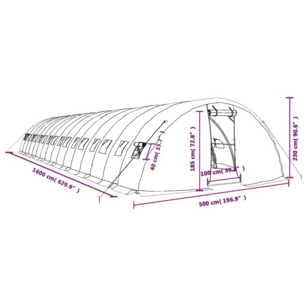 Tunel ogrodowy profesjonalny do upraw, zielony, 80 m², 16x5x2,3 m - obrazek 12