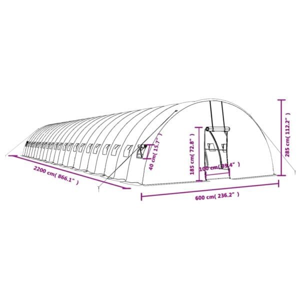 Tunel ogrodowy profesjonalny do upraw, zielony, 132 m², 22x6x2,85 m - obrazek 12