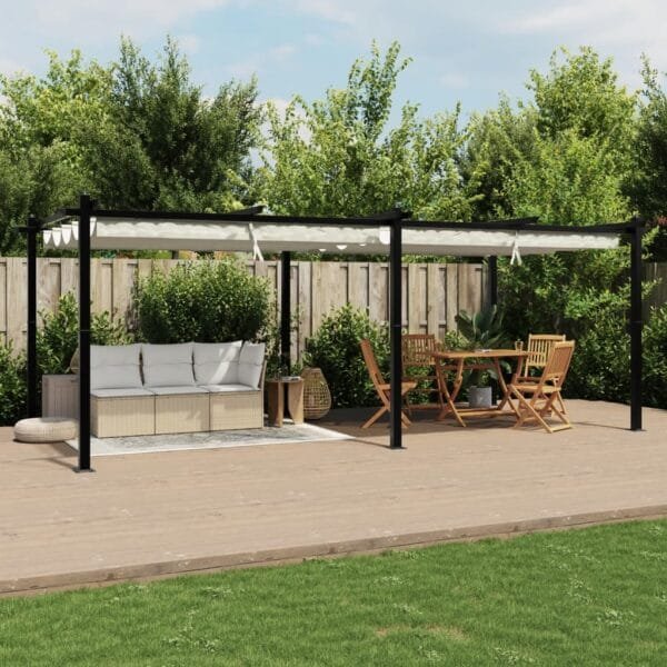 Altana ogrodowa ze zwijanym dachem, kremowa, 3x6 m, aluminium - obrazek 3