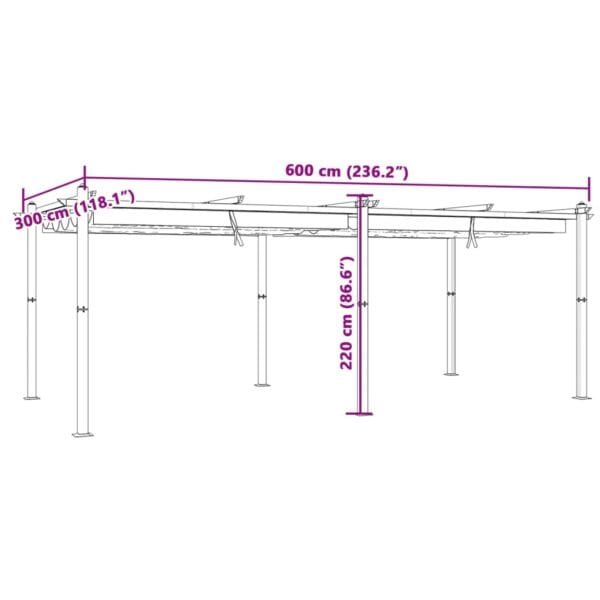 Altana ogrodowa ze zwijanym dachem, kremowa, 3x6 m, aluminium - obrazek 11