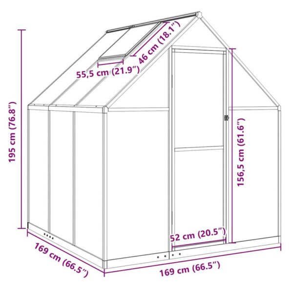 Srebrna szklarnia aluminiowa 169x169x195 cm z ramą podstawy - obrazek 10