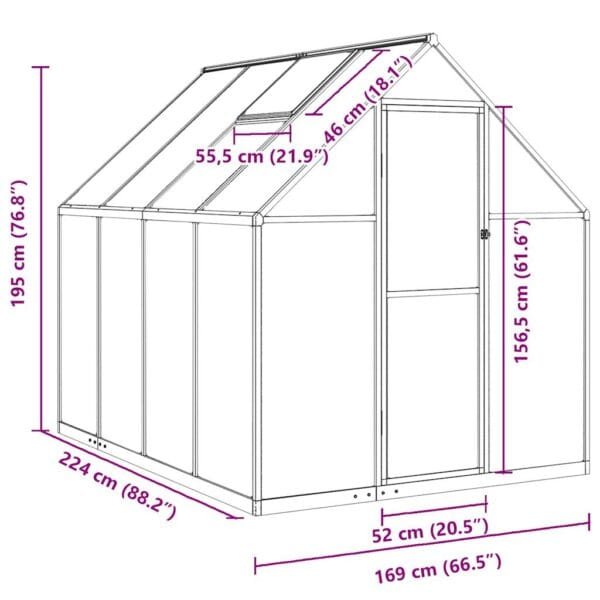 Szklarnia z poliwęglanu, szklarnia ogrodowa 224x169x195 - aluminium - obrazek 10