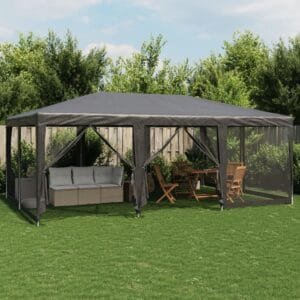 Namiot imprezowy z 10 ścianami z siatki, antracyt, 6x4 m, HDPE