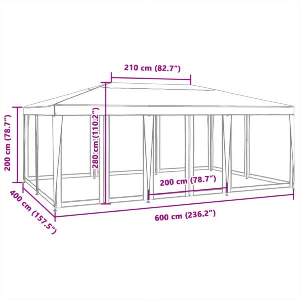 Namiot imprezowy z 10 ścianami z siatki, czerwony, 6x4 m, HDPE - obrazek 8