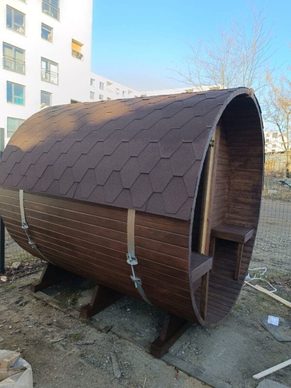 Sauna Ogrodowa BECZKA 240 z tarasem, drewno, drzwi szklane – kpl. - obrazek 19