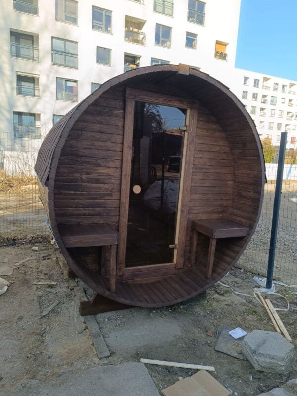 Sauna Ogrodowa BECZKA 240 z tarasem, drewno, drzwi szklane – kpl. - obrazek 20