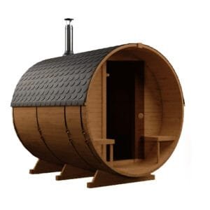 Sauna Ogrodowa BECZKA 240 z tarasem, drewno, drzwi szklane – kpl.