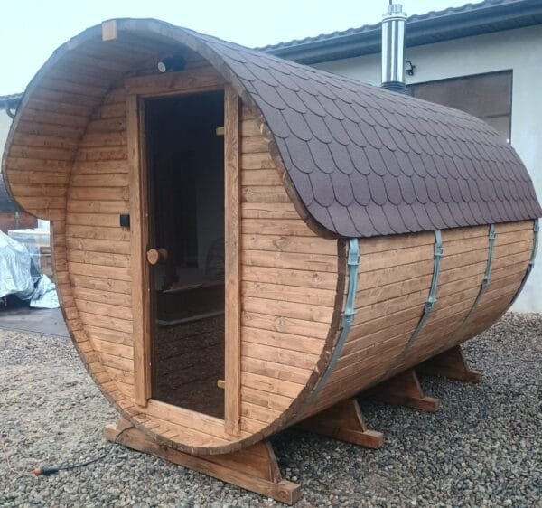Sauna Ogrodowa BECZKA 300 z tarasem i przedsionkiem, drewno – kpl. - obrazek 8