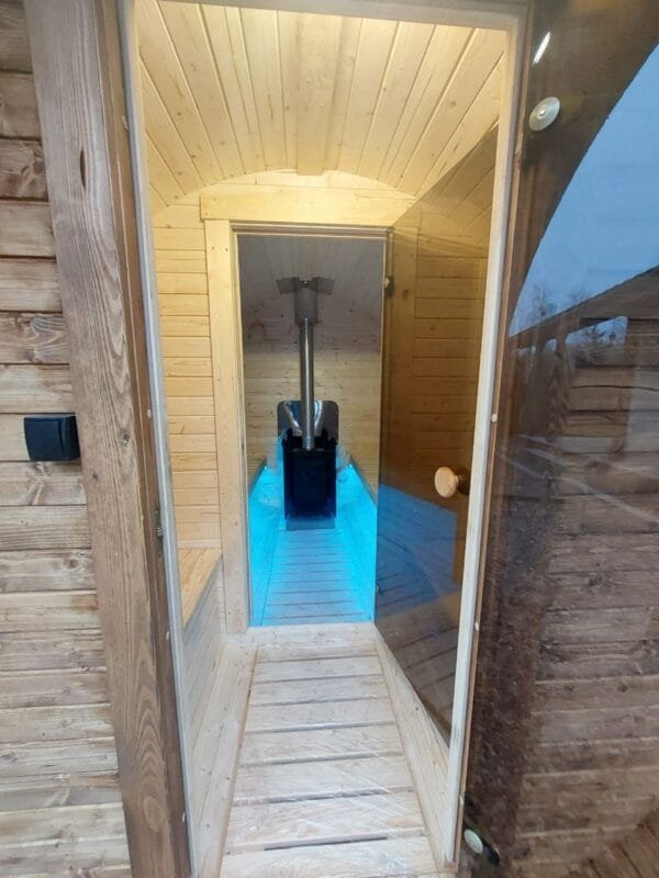 Sauna Ogrodowa BECZKA 300 z tarasem i przedsionkiem, drewno – kpl. - obrazek 10