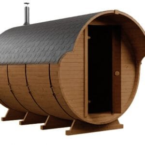Sauna Ogrodowa BECZKA 300 z tarasem i przedsionkiem, drewno – kpl.